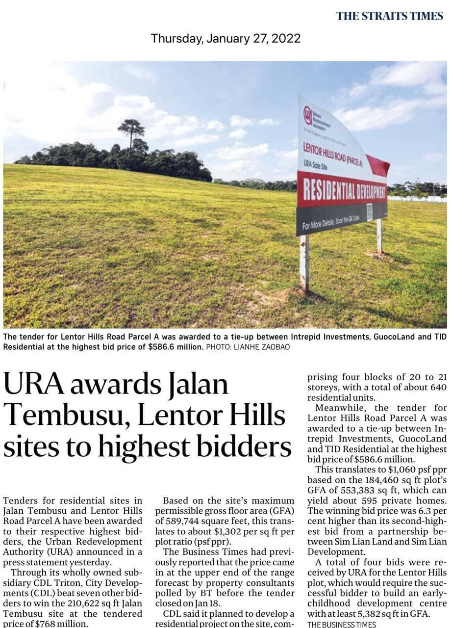 ura-awards-jalan-tembusu-lentor-hills-sites-to-highest-bidders(